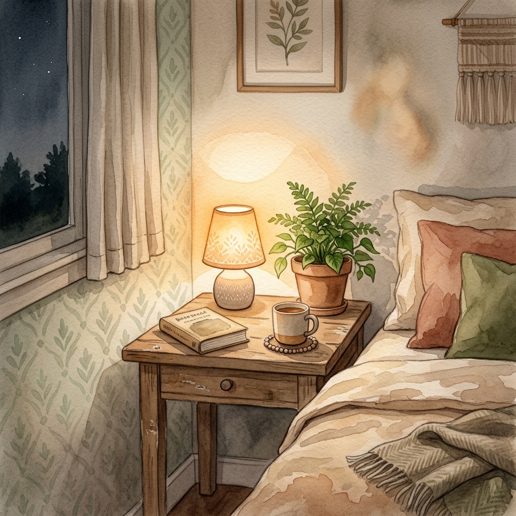 夜燈與植物的安靜角落